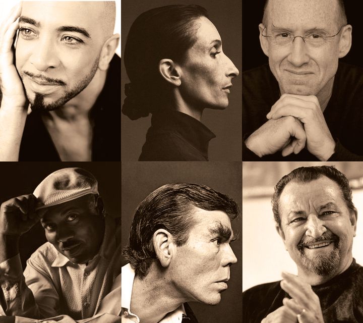 Top Row: (l-r) Dwight Rhoden, Elisa Monte, and William Forsythe; bottom row: (l-r) Alonzo King, John Butler, and Maurice Bedjart