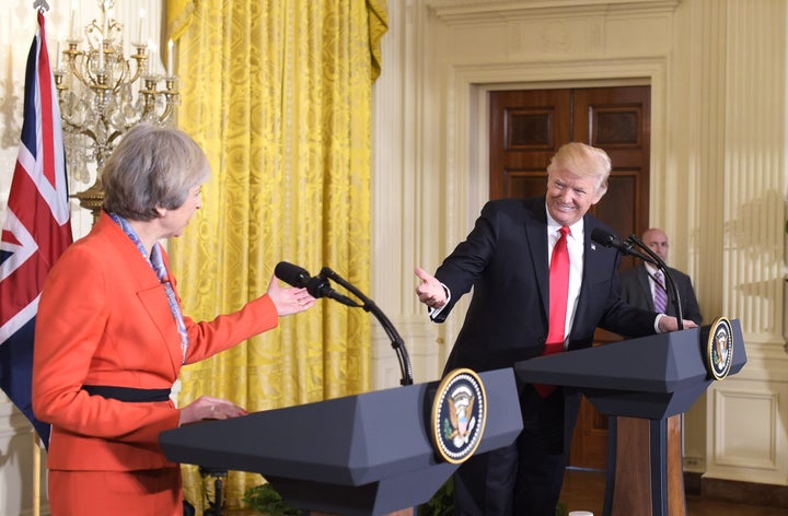 Britain's Prime Minister Theresa May at a joint press conference with U.S. President Donald Trump on Jan. 27, 2017.