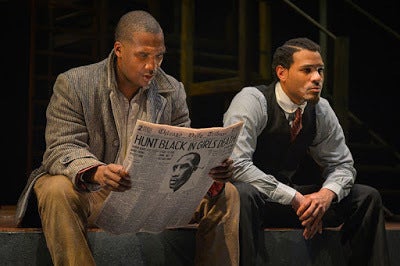 Jerod Haynes (Bigger Thomas) and William Hartfield (The Black Rat) in a scene from <strong><em>Native Son</em></strong>