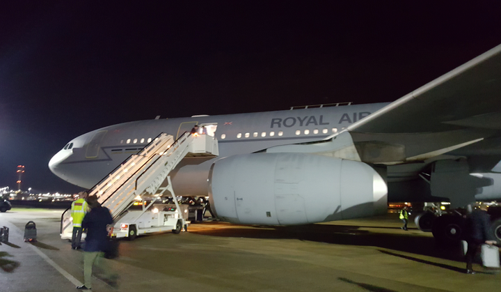 Theresa May's RAF Voyager unloads at Heathrow