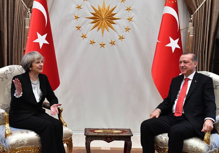 Theresa May and Recep Tayyip Erdogan at his Presidential Palace