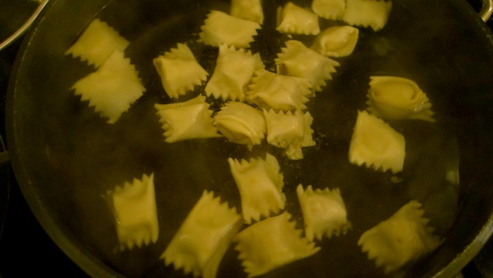 <p>The squash agnolotti that gave rise to the leftover pasta</p>