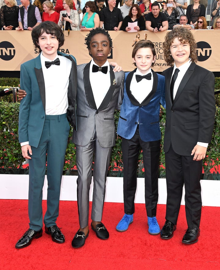 (L-R) Actors Finn Wolfhard, Caleb McLaughlin, Noah Schnapp and Gaten Matarazzo