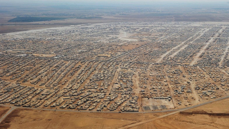 An aerial view shows the Zaatari refugee camp in Mafraq, Jordan, July 18, 2013.