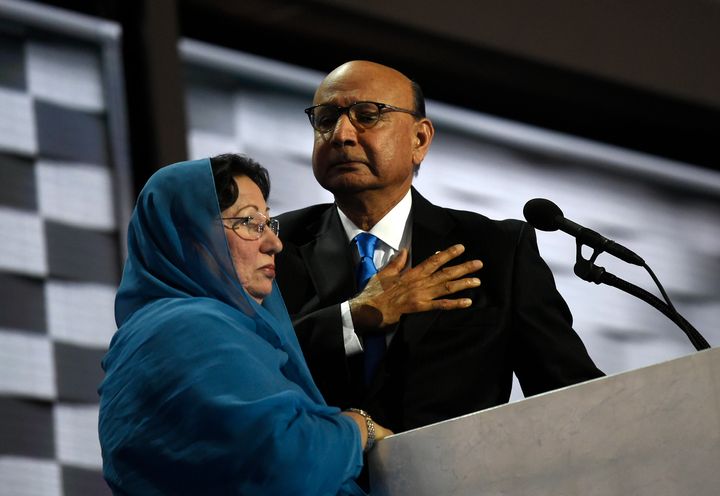 Ghazala and Khizr Khan address the Democratic National Convention in July 