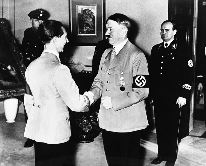 First to congratulate Dr Joseph Goebbels on his fortieth birthday in Berlin on October 29, 1937 was Herr Adolf Hitler, who presented him with a gift of a painting