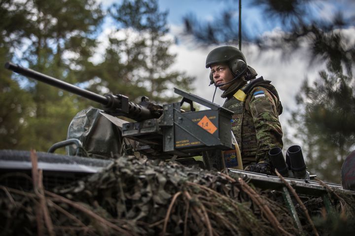 Estonian soldier seen through the course of 5,500 large NATO troop exercise in Estonia on May 17, 2016.