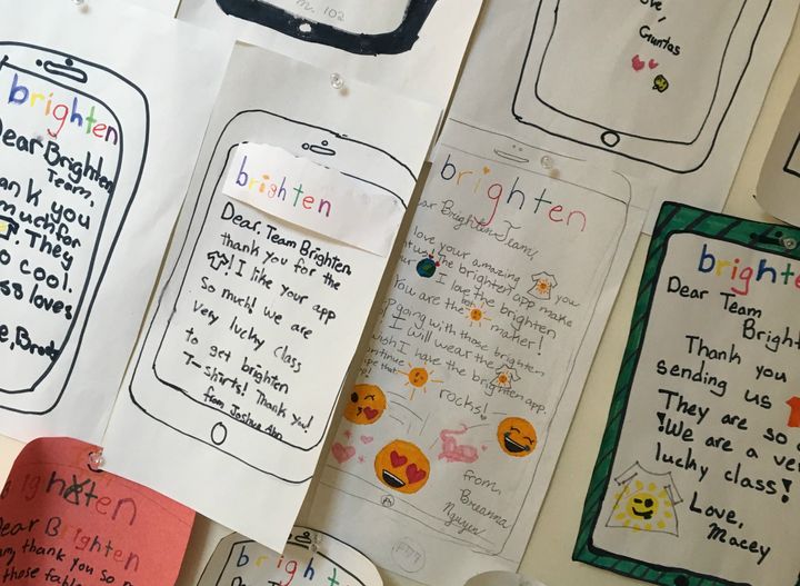 Lauren Naselli's third grade students wrote thank you notes to the Brighten staff on homemade iPhones.