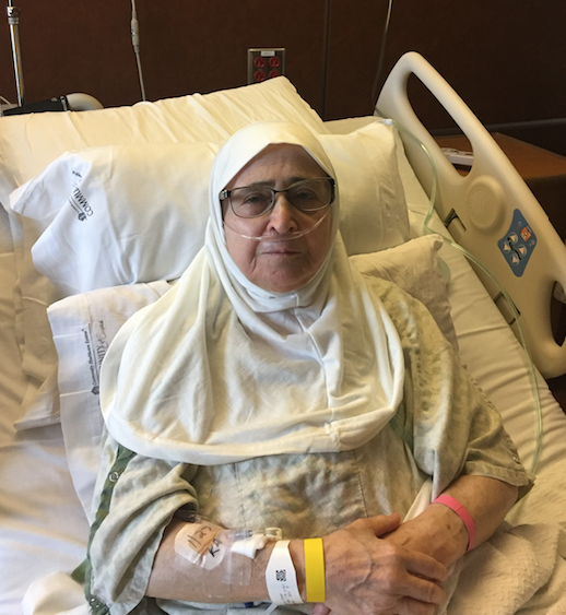 The mother of Sahar Algonaimi, recovering in a hospital bed Saturday.