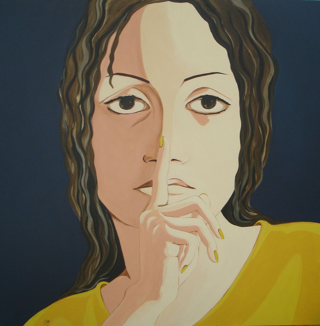 Simin Keramati. "Hush" (2008), acrylic on canvas, 59”x59”.