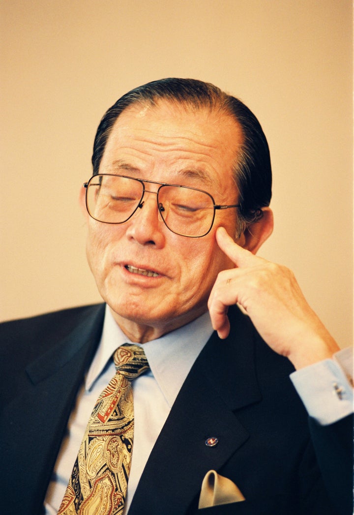 Video game maker Namco President Masaya Nakamura speaks during the Asahi Shimbun interview at the company headquarters on June 27, 1992 in Tokyo, Japan