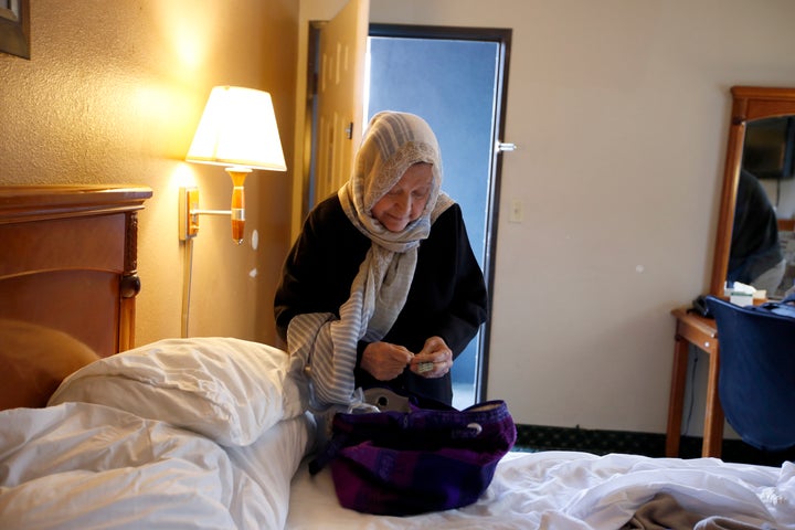 Iranian grandmother Marzieh Moosavizadeh in her hotel room in El Segundo after she was detained at LAX in California on Jan. 29, 2017 due to Trump's executive order.