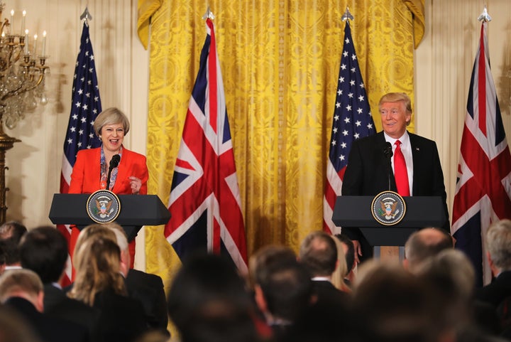 WASHINGTON, DC - JANUARY 27: British Prime Minister Theresa May speaks during a joint press conference with U.S. President Donald Trump in The East Room at The White House on January 27, 2017 in Washington, DC. British Prime Minister Theresa May is on a two-day visit to the United States and will be the first world leader to meet with President Donald Trump.