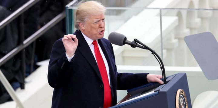 <p>President <a href="https://www.huffpost.com/news/topic/donald-trump">Donald Trump</a> delivering his inaugural address, January 20th.</p>