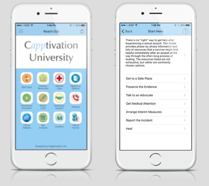 An example of what the home screen looks like when you enter the app. "Capptivation University" is a stand in for the users respective university. 