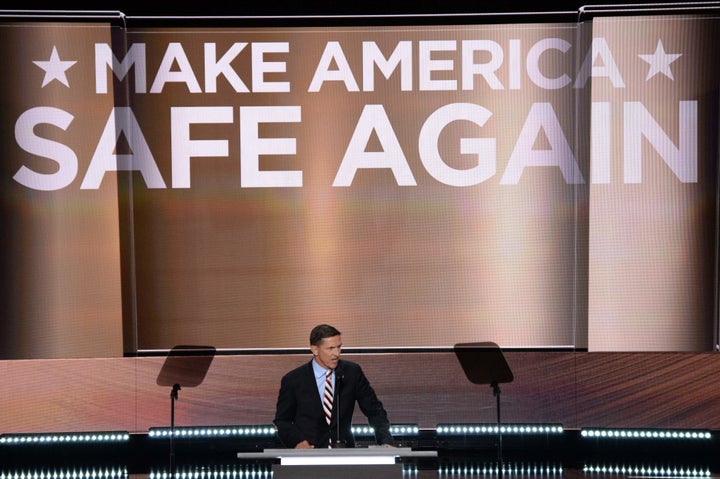 Flynn addresses delegates on the first day of the Republican National Convention on July 18, 2016 at Quicken Loans Arena in Cleveland, Ohio.