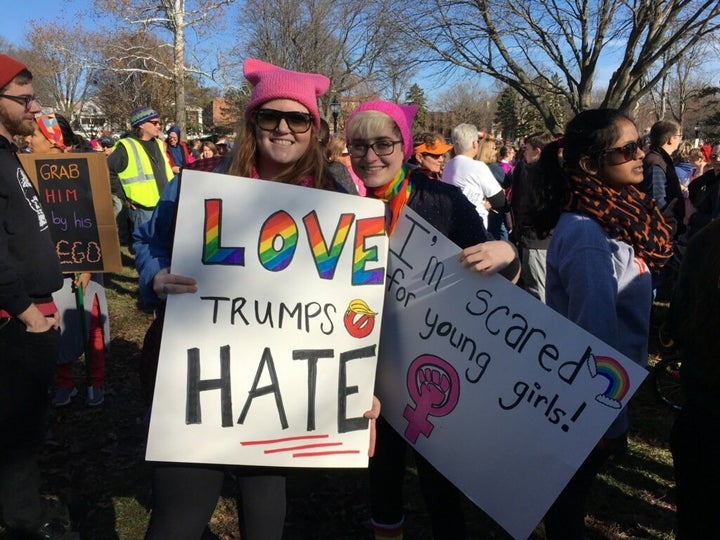 Seda Calbay and a friend at the Women's March in Champagne, Illinois.