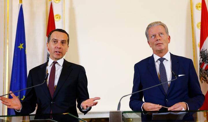 Austrian Chancellor Christian Kern and Vice Chancellor Reinhold Mitterlehner at a news conference in Vienna on Jan. 30, 2017.