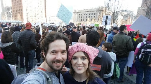 Kate Lantz and her husband at the Women’s March in Cleveland.