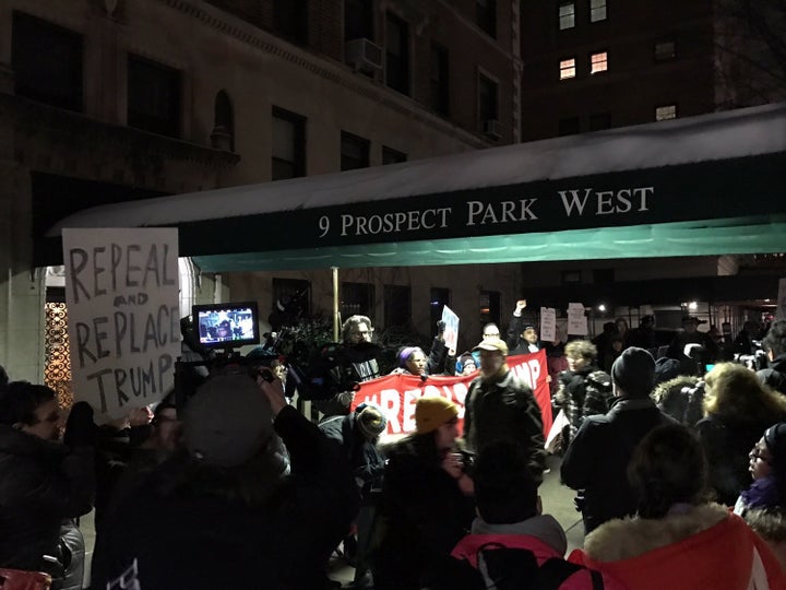 Hundreds marched in Brooklyn from Grand Army Plaza to Sen. Chuck Schumer's house in Park Slope.