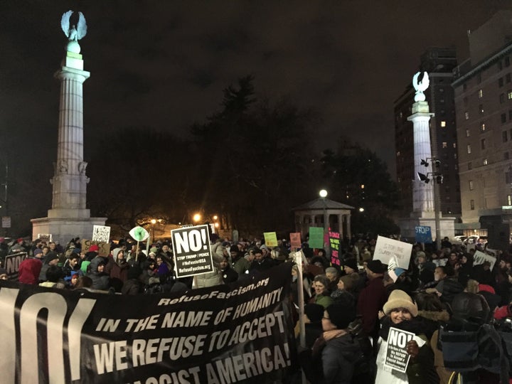 The protest began around 6 p.m. in Grand Army Plaza on the edge of Prospect Park in Brooklyn.