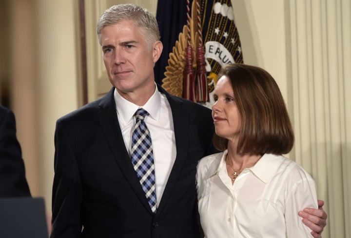 Supreme Court nominee Neil Gorsuch and his wife, Marie Louise, at the White House announcement.