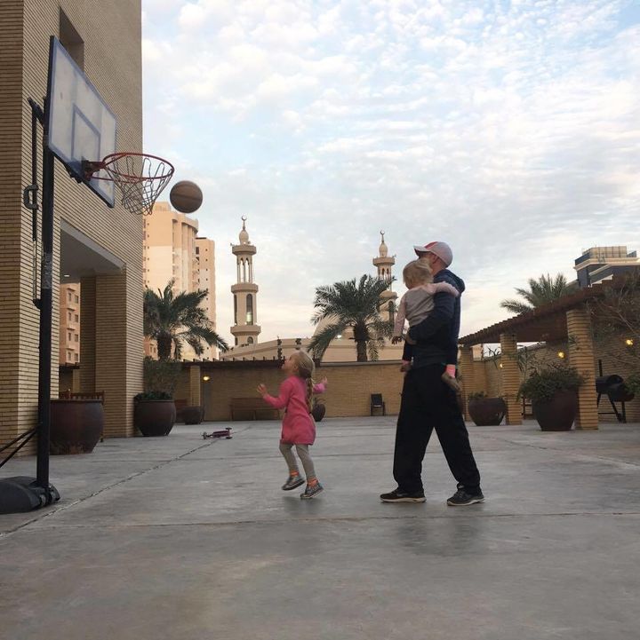 A family basketball game in our beautiful courtyard.