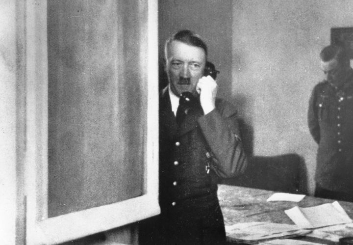 The German leader pictured using a telephone in 1945