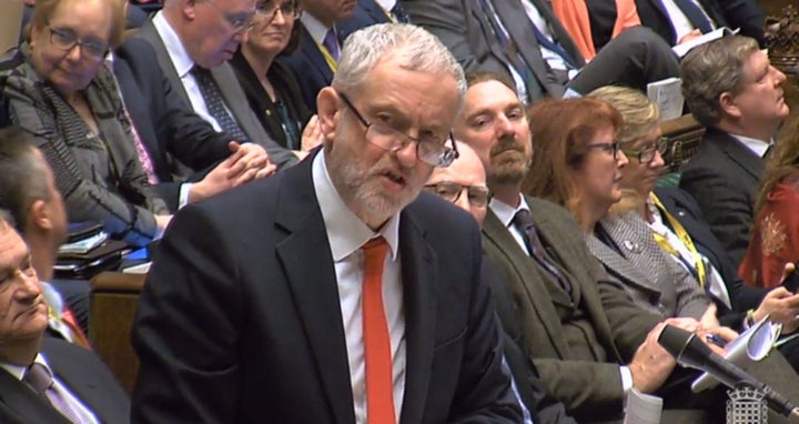 Labour party leader Jeremy Corbyn speaks during Prime Minister's Questions in the House of Commons, London.