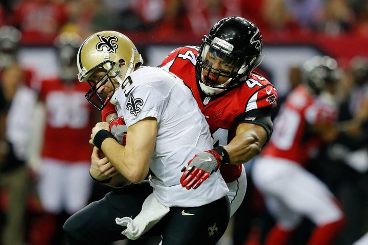 Outside linebacker Vic Beasley Jr. led the league with 15.5 sacks, including this Week 17 sack of the Saints' Drew Brees.