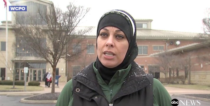 Rawd Saleh speaks at a rally in front of the Mason Community Center.