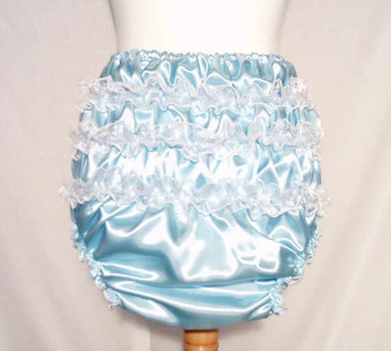 Adult Baby Satin Pale blue Frilly Sissy Panties Nappy Cover, $45.57 on Etsy