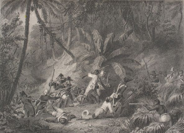 "St. Domingue: Prise De La Ravine Aux Couleuvres." (Saint Domingue: Capture of Ravine-à-Couleuvres) Depiction of the Battle of Ravine-à-Couleuvres (23 February 1802), during the Haitian Revolution. 