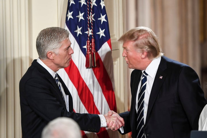 President Trump shakes the hand of Judge Neil Gorsuch during a Supreme Court of the United States nominee announcement in the East Room at the White House in Washington, DC on Tuesday, Jan. 31, 2017.