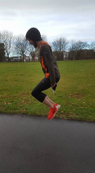 <p>Alex Innes skipping with the troublesome invisible rope.</p>