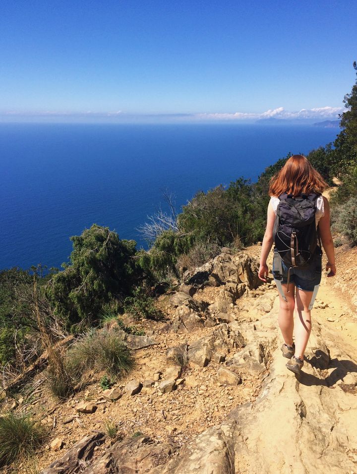 Hiking above the Ligurian Sea.