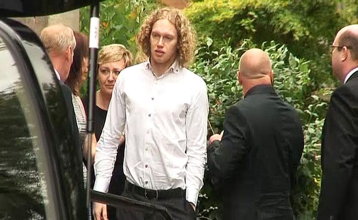 Liam Moore at his fiancee's funeral at All Saints Parish Church in Gainsborough 