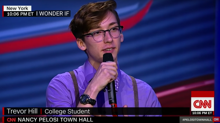 New York University sophomore Trevor Hill, 20, asked House Minority Leader Nancy Pelosi (D-Calif.) a tough question on Tuesday night. He was slated to ask something else.