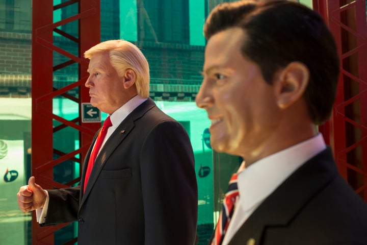Wax replicas of U.S. President Donald Trump and Mexican President Enrique Peña Nieto on display in Mexico City on