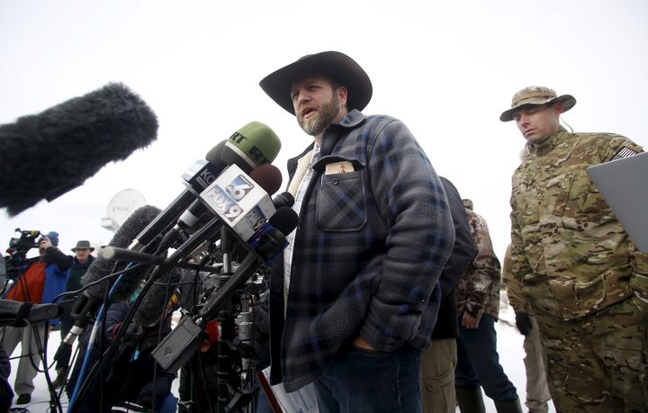 Ammon Bundy addresses the media at the Malheur National Wildlife Refuge near Burns, Oregon, January 4, 2016.