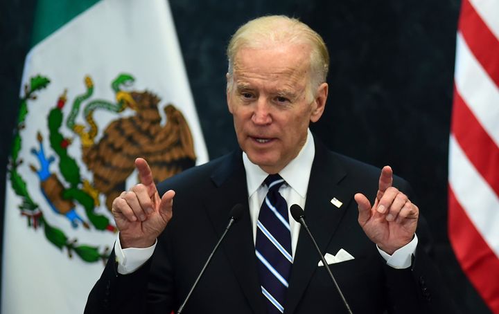 Vice President Joe Biden addresses the press at Los Pinos presidential residence in Mexico City on Feb. 25, 2016.