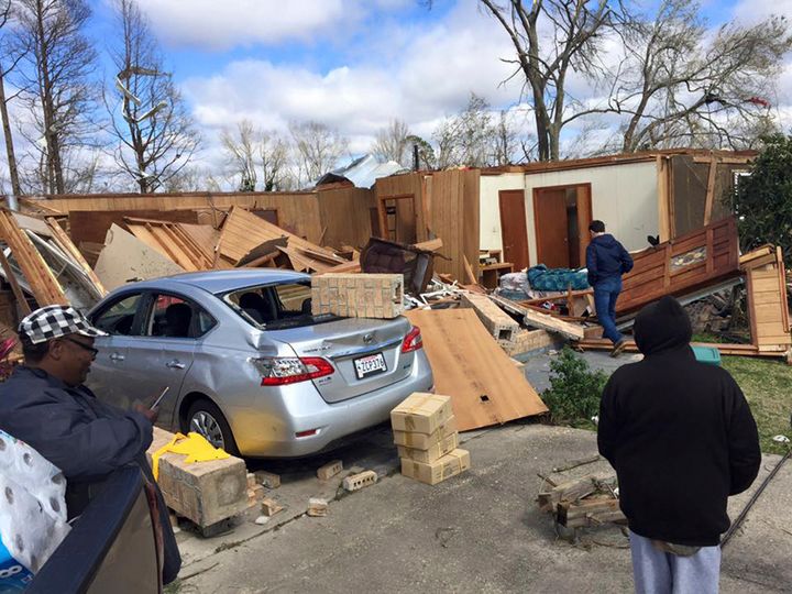 Wreckage is seen at a mobile home park a day after it was hit by a tornado, in Convent, Louisiana Feb. 24, 2016, in a photo provided by the Louisiana Governor's Office of Homeland Security and Emergency Preparedness.