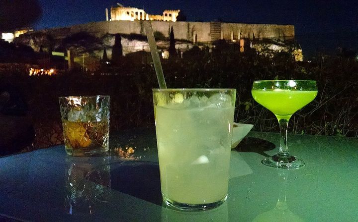 Cocktails at the Roof Garden Bar at the Hotel Herodion with a view of the Acropolis