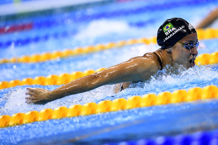 Joanna Maranhao of Brazil competing in the Women's 400m Individual Medley heat during the 2016 Olympic Games in Rio de Janeir