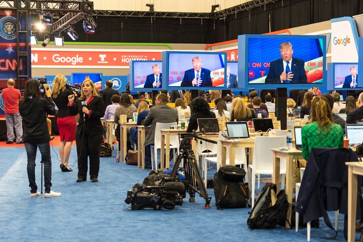 <strong>HOUSTON - FEBRUARY 25, 2016: Members of the media watch the RNC debate.</strong>