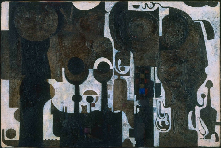 Ibrahim El-Salahi (Sudanese, born 1930), "The Mosque," 1964, oil on canvas, 12 1/8 x 18 1/8" (30.7 x 46 cm)