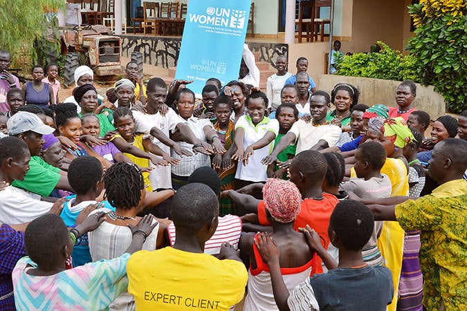  Beneficiaries of the KEEP project express their commitment in a group activity after completing the trainings. Photo: Eris Igira/UN Women