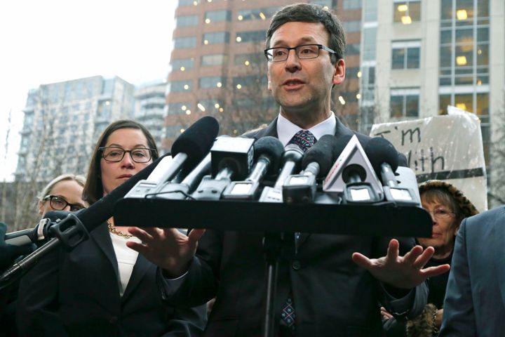After the ruling Washington Attorney General Bob Ferguson, pictured, said the decision 'effective immediately ... puts a halt to President Trump’s unconstitutional and unlawful executive order'