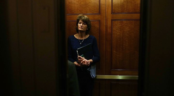U.S. Sen. Lisa Murkowski (R-AK) leaves after a vote in an elevator at the Capitol February 1, 2017 in Washington, DC.