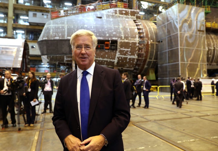 Defence Secretary Michael Fallon at a submarine factory in Barrow